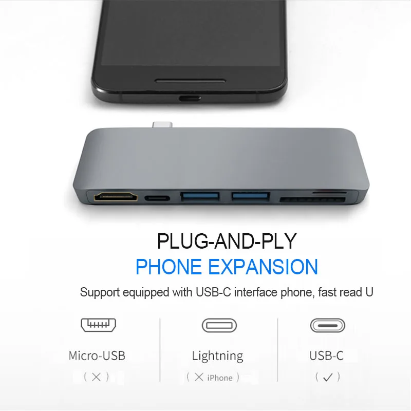 4K USB cargador USB 30 de Usb-C HUB HDMI tipo C eje adaptador del divisor del TF lector de tarjetas