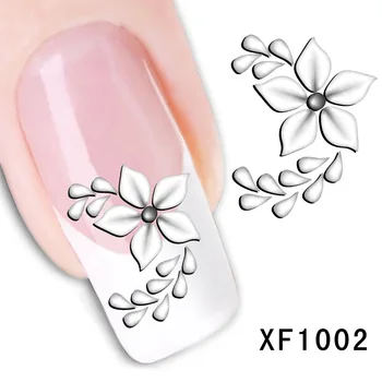 

white flower design Water Transfer Nails Art Sticker decals lady women manicure tools Nail Wraps Decals wholesale XF1002