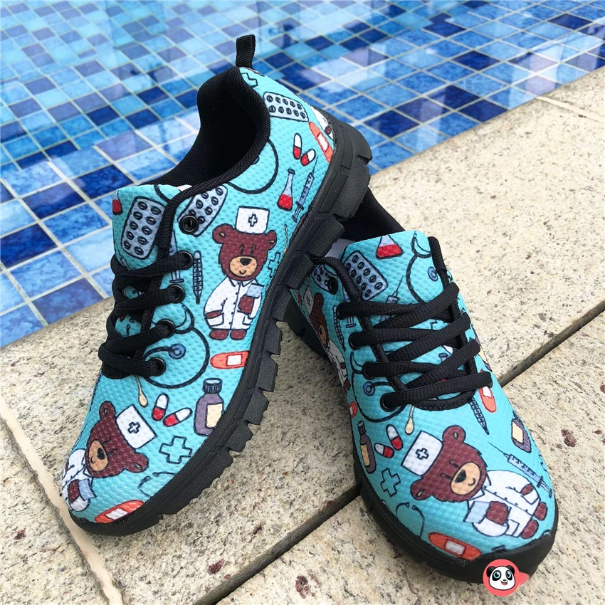 WHEREISART 2019 New Spring Women Shoes Breathable Sneakers Cute Nurse Bear Print Female Flats Mesh Lightweight Ladies Moccasins (3)