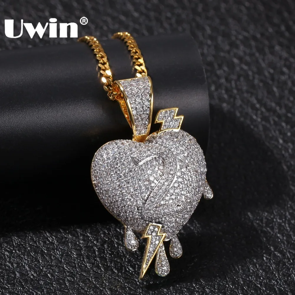 UWIN Bling ожерелье в форме сердца со льдом модные мужские цепочки для хип-хопа