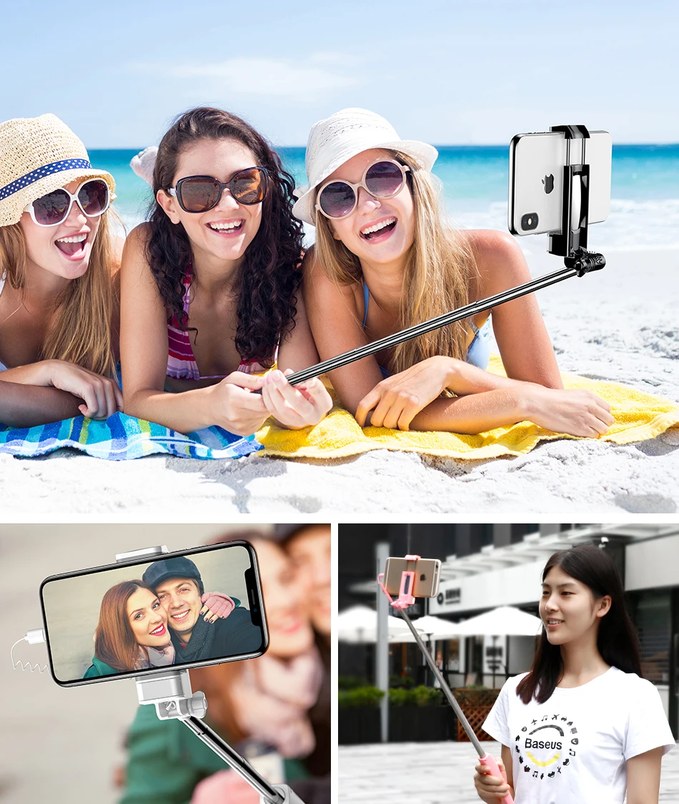 Складная селфи-палка Baseus Bluetooth Selfiestick+ Mirro+ заполняющий свет монопод для iPhone samsung Xiaomi Android Phone Stick