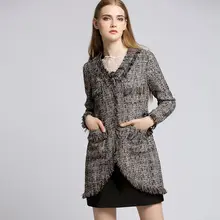 1JKC016 Осень новые модные однобортный фасон воротника с длинными рукавами твидовый пиджак