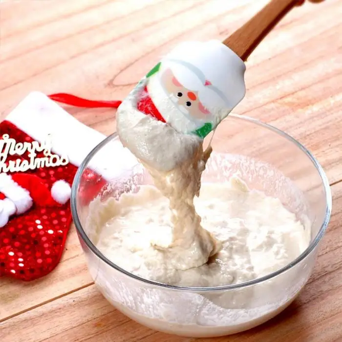 Силиконовый скребок для масла с деревянной ручкой для смешивания крема для торта с рождественским узором кухонный 899