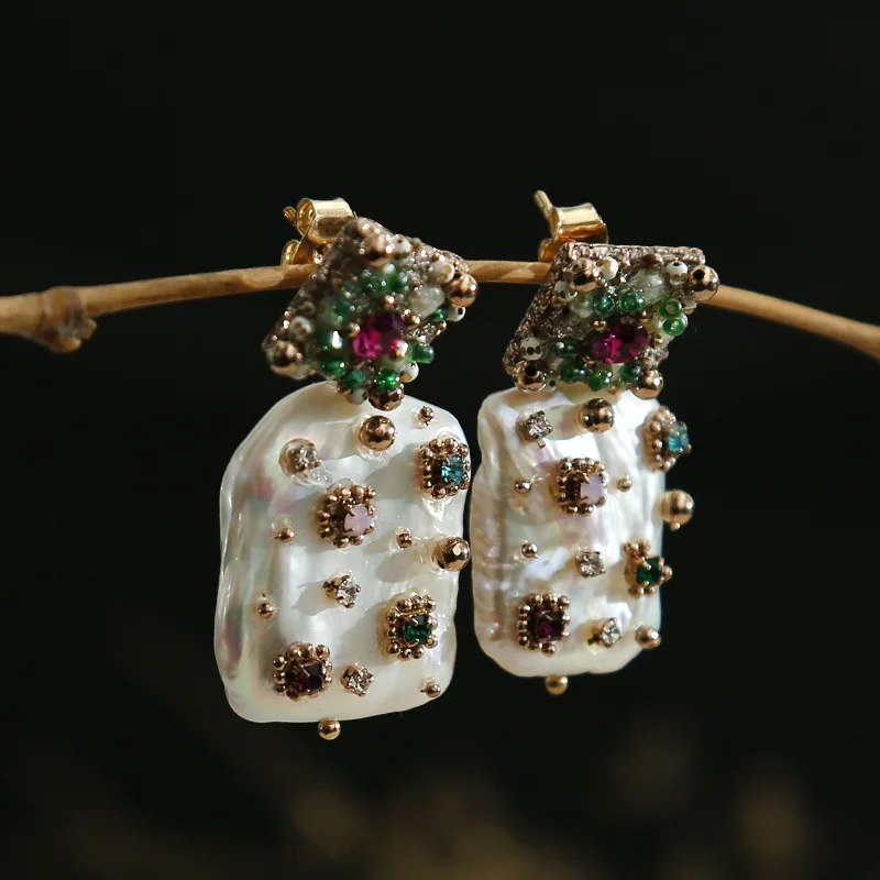 

designer manually import original seiko baroque pearls natural copper set diamond stud earrings earrings adorn article