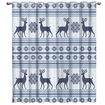 

Christmas Elk Snow Blue Decoration Room Curtains Large Window Living Room Curtain Rod Fabric Indoor Decor Window Treat