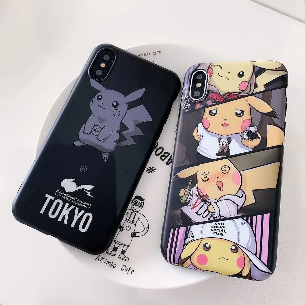 

Cartoon Pokemons Pikachus Phone Couple Case Cute Soft TPU For iPhone 6 6s 7 8 Plus X XS XR XSMax Luxury