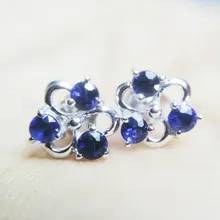 Серьги-гвоздики с натуральным синим сапфиром,, натуральный и настоящий сапфир, Стерлинговое Серебро 925 пробы, 0.1ct* 6 шт, синие камни#14092938