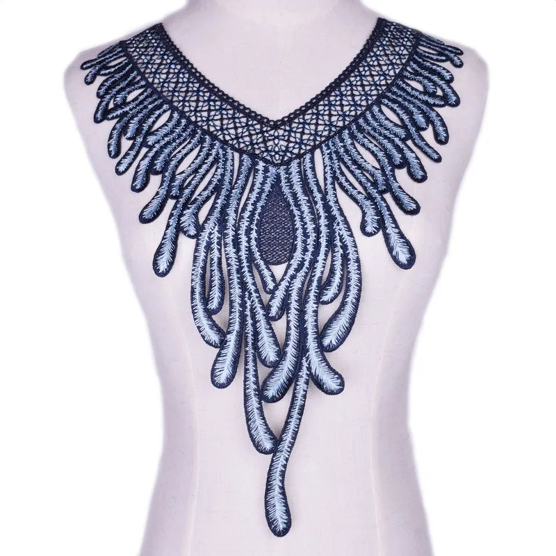 

1PC Blue Phoenix Embroidered Floral Lace Neckline Collar Scrapbooking Trim Clothes Sewing Applique Embroidery NL375
