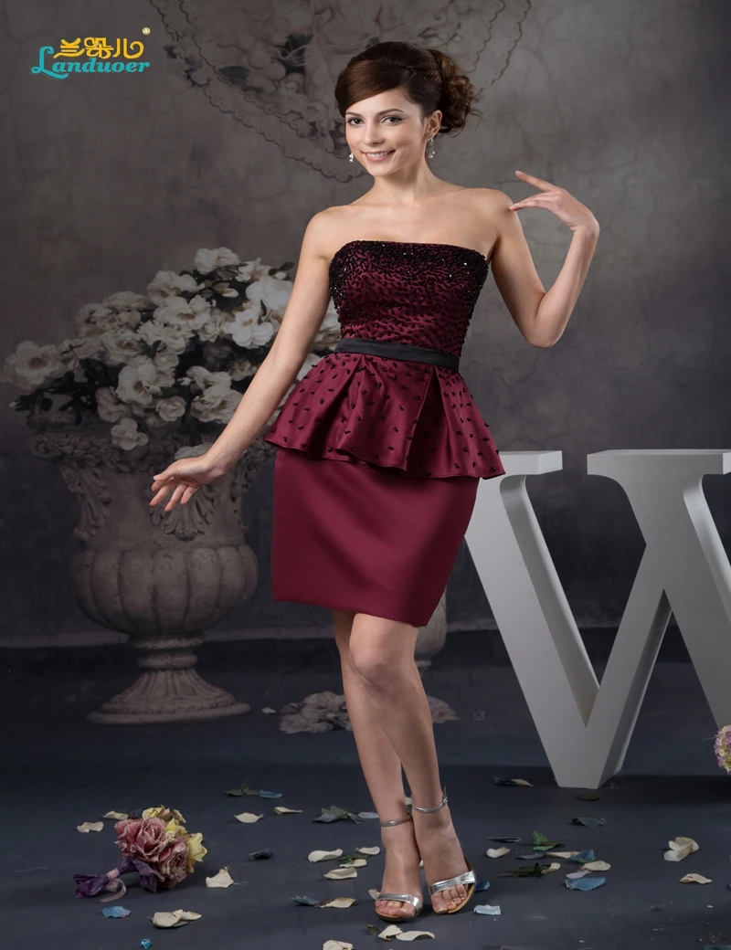 Special offer strapless handmade beads burgundy Mini Cocktail dress