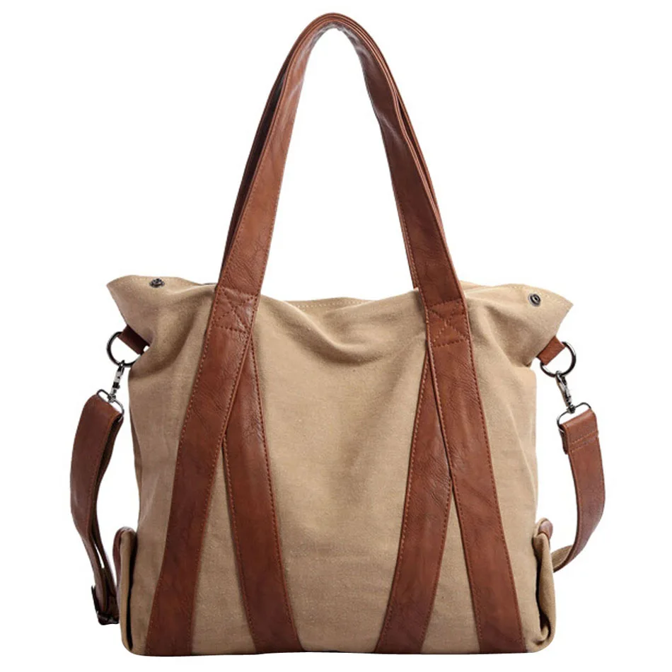 

European And Amerian Style Women Handbag Fashionable Large Capacity Washed Canvas Crossbody Shoulder Bag Bucket Female Tote Sac