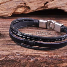 S533 Серфер Кожа и пеньковая рука жгутовый браслет Мужская манжета серебряная застежка