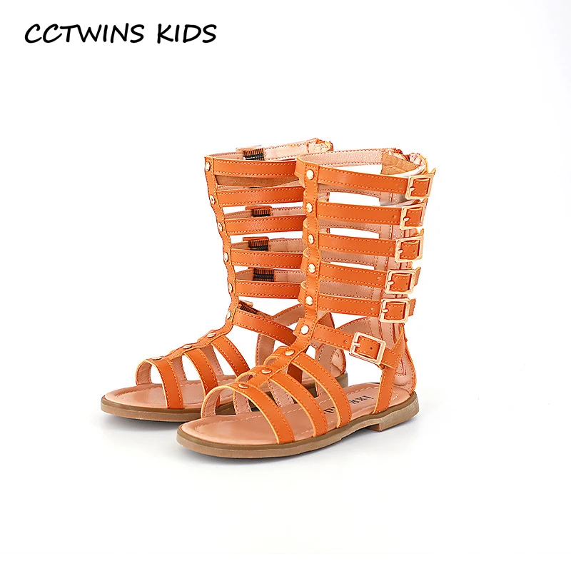 

CCTWINS Kids Shoes 2019 Summer Girls Fashion Princess High Tube Shoes Soft Brand Gladiator Sandals Children Beach Flats BG156