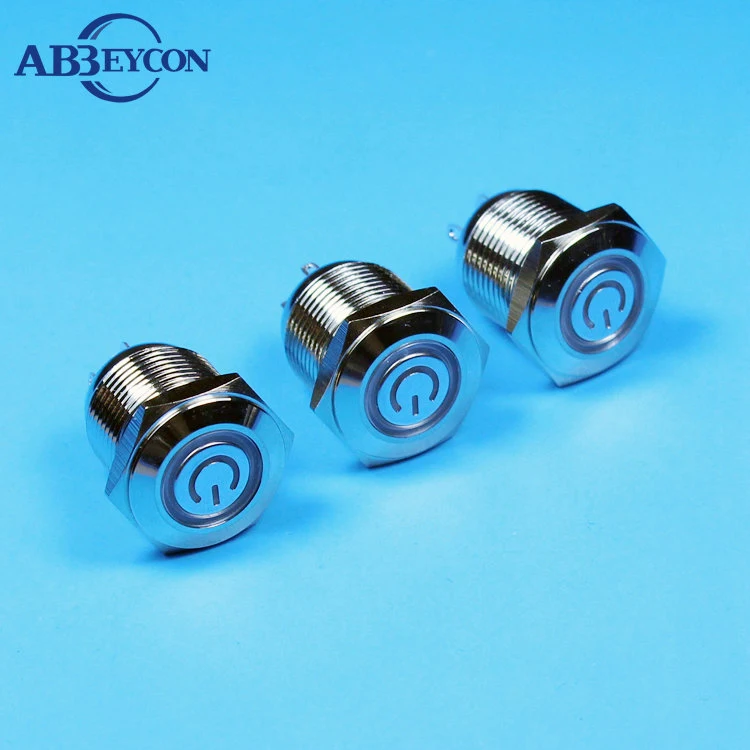 Illuminated 16mm Push Button Metal Switch Latching with Blue LED Ring IP65