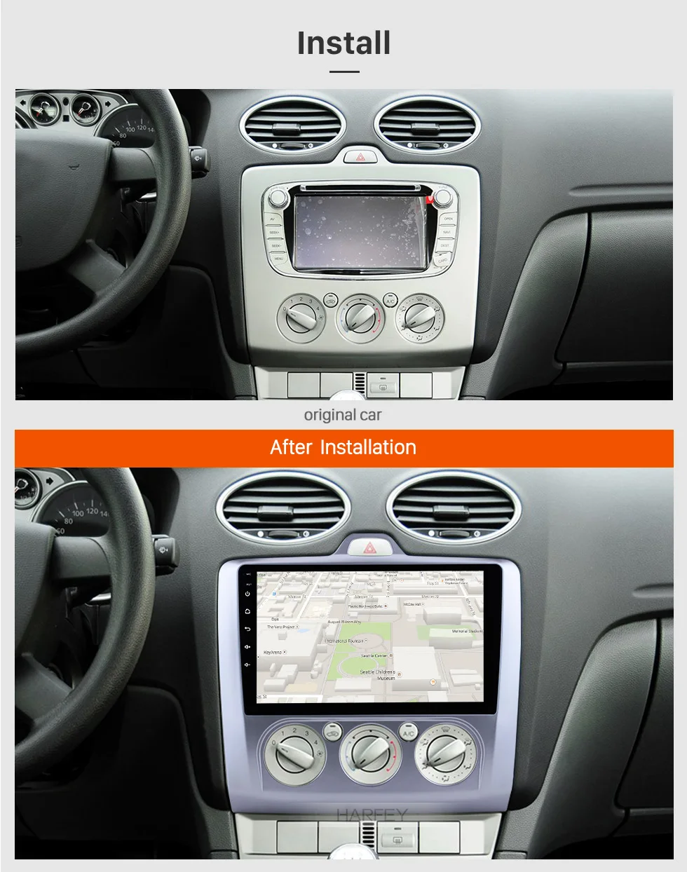Excellent Harfey 2Din Android 6.0/8.1 9" Car Radio For ford focus EXI MT 2 3 Mk2/Mk3 2004-2011 GPS Navi Multimedia Player Bluetooth 3