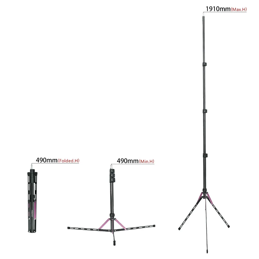 Fosoto FT-190, розовый штатив, светильник, стойка, 1/4, винт, сумка, головка, софтбокс для фотостудии, фотографический светильник, вспышка, зонт-отражатель