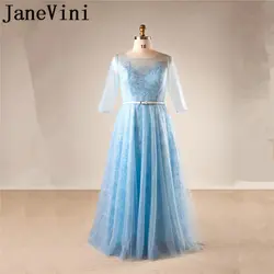 JaneVini 2018 кружева Изящные Мать невесты платья с рукавами Sheer Scoop шеи пол Длина длинное вечернее платье плюс размеры