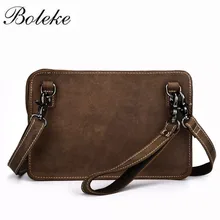 Высокое качество мужской Crazy Horse кожаный клатч винтажный маленький на молнии сумка через плечо мужская из натуральной кожи через плечо браслет