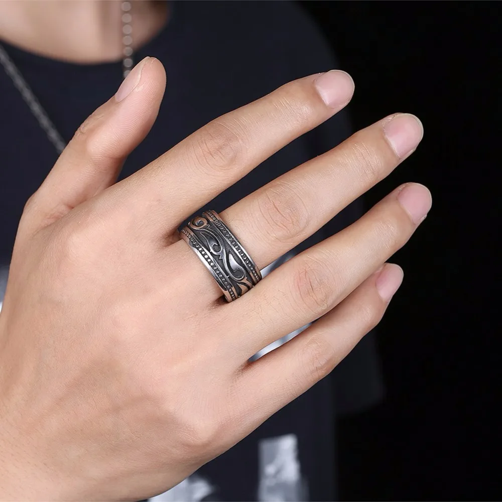 

Men Print Ring Seal Vintage Jewelry Male Rings Titanium Stainless Steel Antique Silver Punk Rock Hip Hop Biker Band DCR056