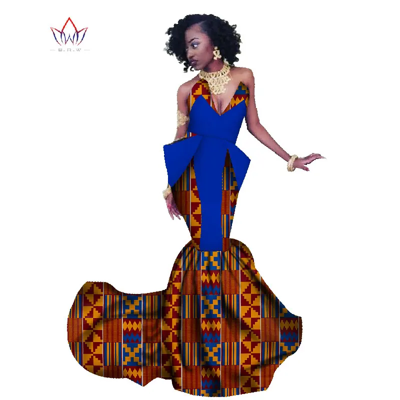 Летнее женское платье для Для женщин Русалка Длинные платья Формальные Анкара модное платье в африканском стиле из хлопчатобумажной ткани с принтом воск платье WY1300 - Цвет: 18