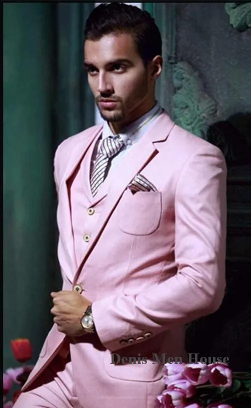 2018 Men Slim Fit Pink Suit Wedding Groom Mens Prom Suits With Pants
