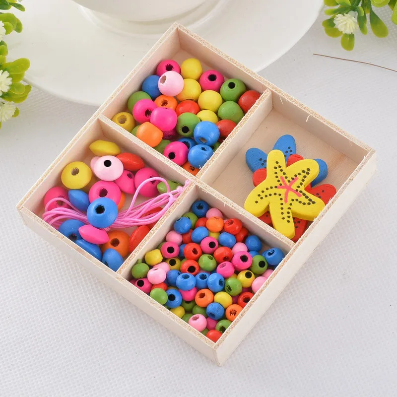 

LASPERA 1Set Wooden Beads Kit Multicolor Kindergarten Creative Puzzle 3D Wood Beads For DIY Children Necklace Bracelet Jewelry