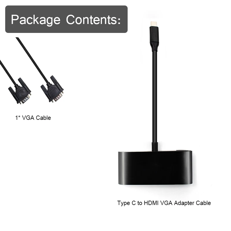USB-C концентратор док-кабель адаптер usb type C к HDMI VGA концентратор адаптер 4K 3,5 мм USB2.0 3 в 1 для Macbook/pc/ноутбука HDMI& VGA кабель - Цвет: with VGA Cable