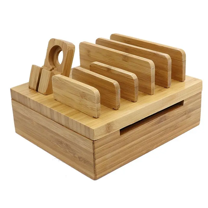 Acoki Bamboo 5-slot Removable Tablet Phone Stand Holder Desktop Cord Organizer Stand Multi-Devices Docking Station Acoki Bamboo 5-slot Removable Tablet Phone Stand Holder Desktop Cord Organizer Stand Multi-Devices Docking Station
