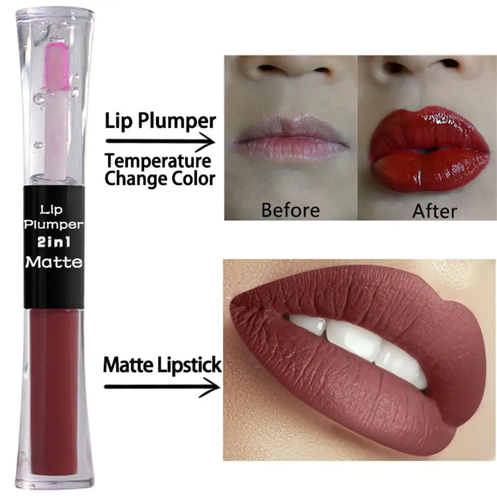 

Lady Tree Inside 2 in 1 Matte Temperature Change Lip Gloss Oil Plumper Women Cosmetic