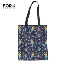 FORUDESIGNS, bolso de mano para mujer, bolsos de mano 3D, lindo Animal, estampado de perro Corgi, bolso de lona grande para mujer, bolso de compras para niñas