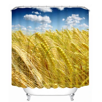 

Paddy Plant Pattern 3D Shower Curtain Polyester Fabric Waterproof Shower Curtain Eco-Friendly Bathroom Curtain Home