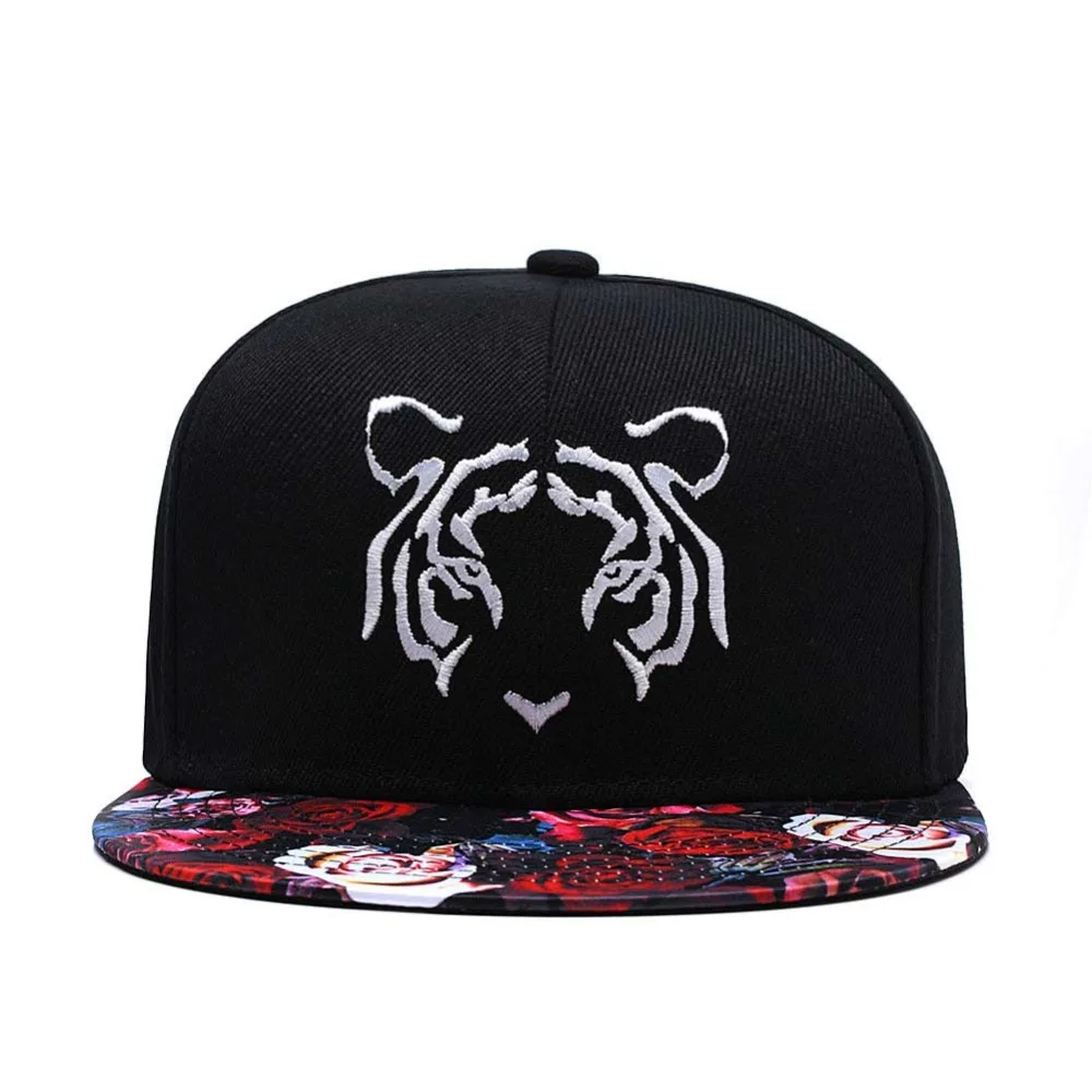 

Tiger Snapback Cap Hat ,Men Women Rose Floral Print Adjustable Flat Bill Hats Hip Hop Sports summer Youth Baseball Caps Black