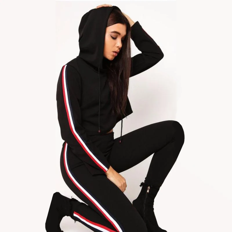 

Women Yoga Sport Suit Hooded Crop Top Gym Fitness Yoga Leggings Hot Sportwear Pants Training Long sleeve Pullover Women Set