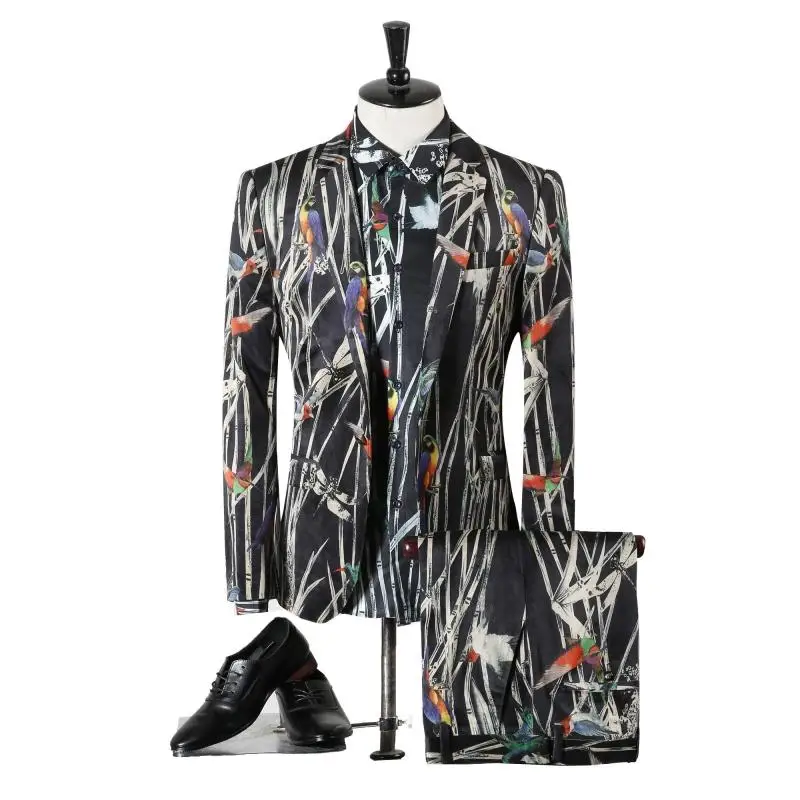 2019 nový příchod vysoce kvalitní pánské obleky high-end módní tisk 100% bavlna dekorativní dvoudílné obleky (bunda a kalhoty) M-3XL