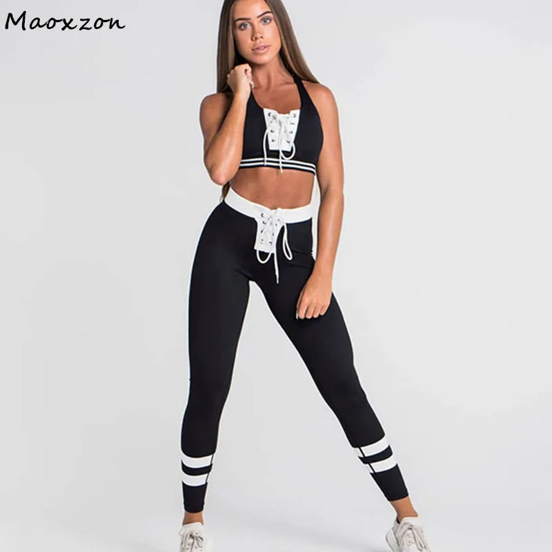 Maoxzon Для женщин комплекты сексуальные костюмы Фитнес Active Slim женщина спинки Lace up