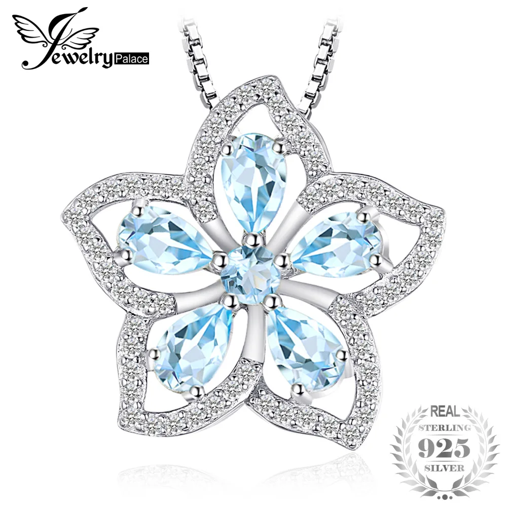 

JewelryPalace Flower 1.5ct Natural Sky Blue Topaz Necklaces & Pendants 925 Sterling-Silver-Jewelry 45cm Box Chain Women Fashion