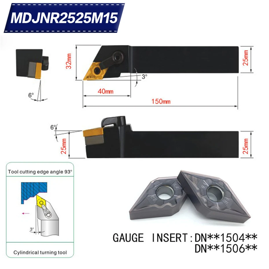 MDJNR2525M15 93 градусов Внешний токарный станок бар держатель инструмента для DNMG150404 DNMG150408 используется на токарном станке с ЧПУ