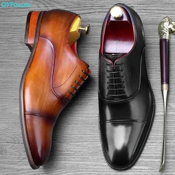 

QYFCIOUFU 2019 Stylish Formal Dress Shoes For Men Genuine Leather Handmade Derby Shoes Luxury Italian Wedding Office Oxford Shoe
