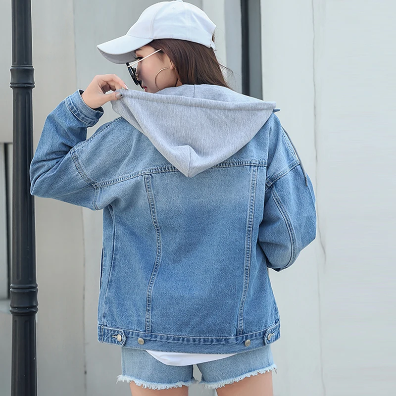 Base Automne De Haute Femme Manteau Survêtement Casual Amovible Vestes Denim Qualité Vintage Jean Chapeau Streetwear Femmes Bleu Veste wqpqB7X