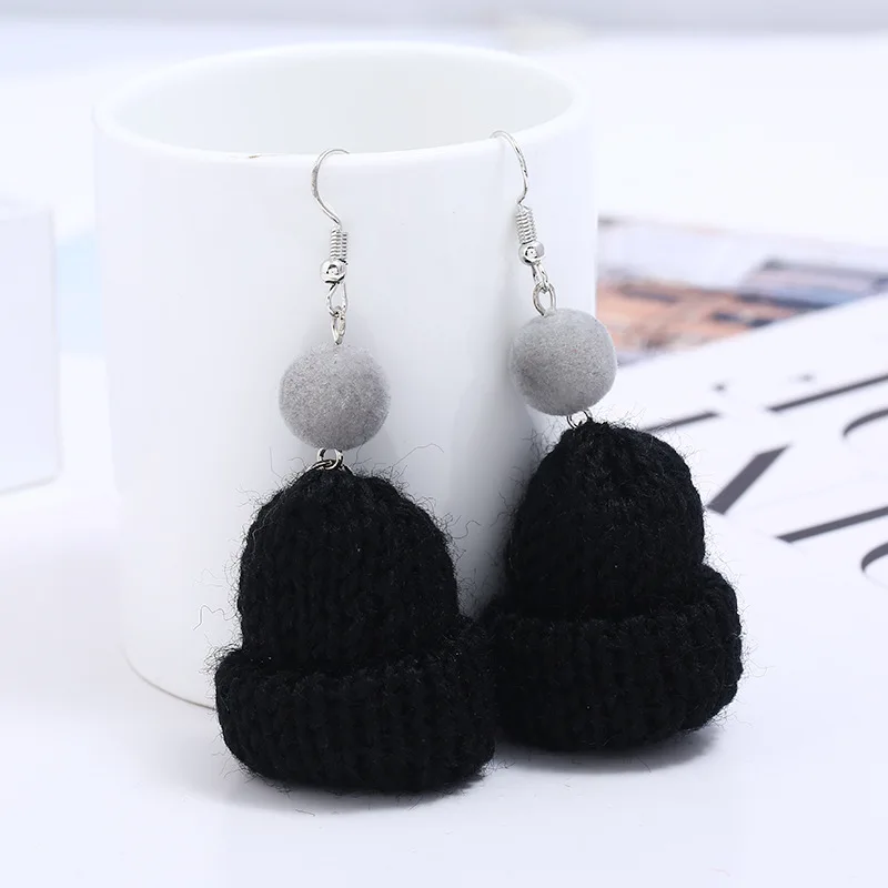 fashion Women earrings Christmas hat colorful cute plush hairball winter dangle earrings Wool cartoon lady jewelry