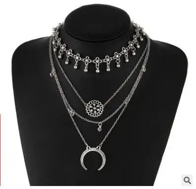 Ретро цветок тибетские серебряные Многослойные женские ожерелья-Чокеры Популярные ожерелья Броское ожерелье в богемном стиле бижутерия - Окраска металла: 4 layer