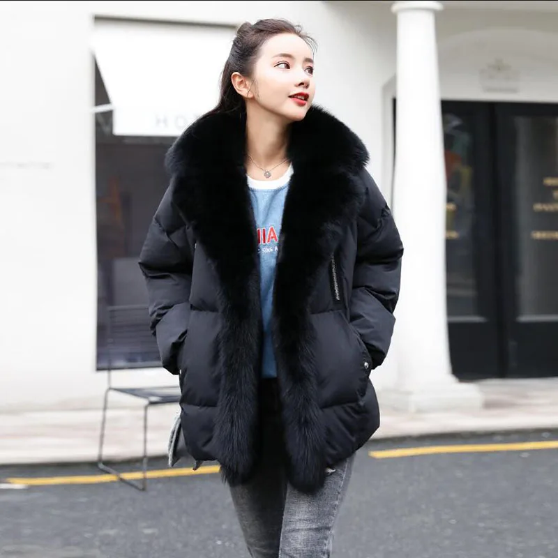 Fox Fur Collar 2018 New Winter Jacket Women Loose White Duck Down Jacket Plus Size Down Parkas Thicken Warm Women Down Coat