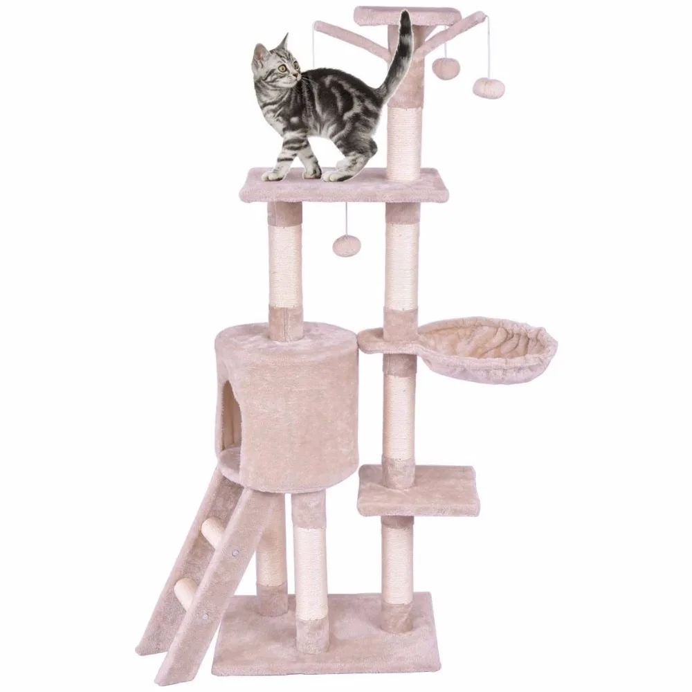 

Goplus 56" Cat Tree Wood Kitten Pet Play House Pets Furniture Condo Scratching Posts for Cat with Ladder PS7009BE