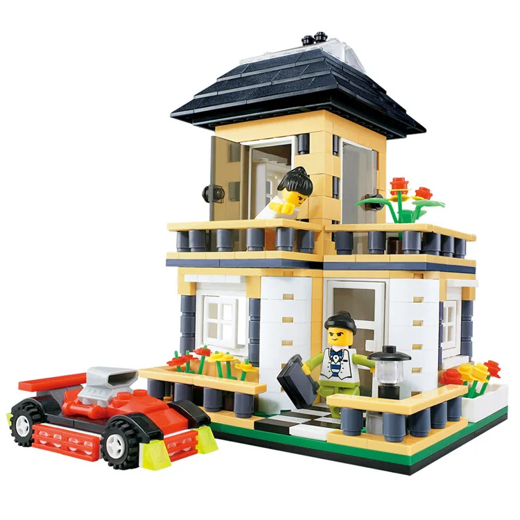 City villa house building model DIY in assembling inserting small particles of plastic building