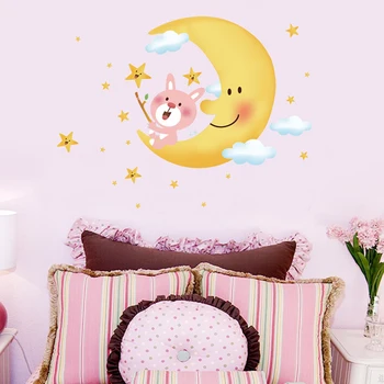 

90*110 cm Moon Wall Stickers Children Room Home Decor Moon Vinyl Kids Room Decal Baby Nursery Decor