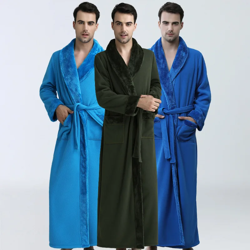

Extreme Long Men Bathrobe Warm Winter Nightgown Towel Flannel Sleepwear Kimono Peignoir Bridesmaid Bath Robe Dressing Gown