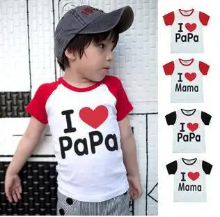 Мода I love papa mama» одежда для малышей хлопчатобумажная футболка с коротким рукавом Дети короткая рубашка футболки для малышей 20 шт./лот