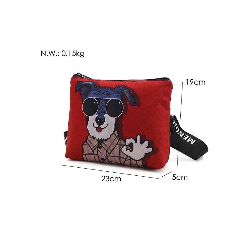 Menghuo New Cute Dog Cat Printed Canvas Crossbody Shoulder Bags Summer Female Casual Canvas Bags Nylon Bag Design Messenger Bag (2)