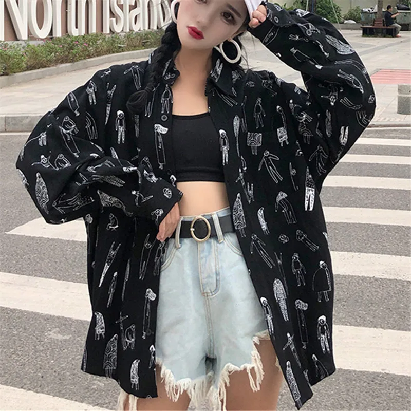 Korobov Harajuku для женщин Новинка 2019 года Blusas корейский характер печати Блузка