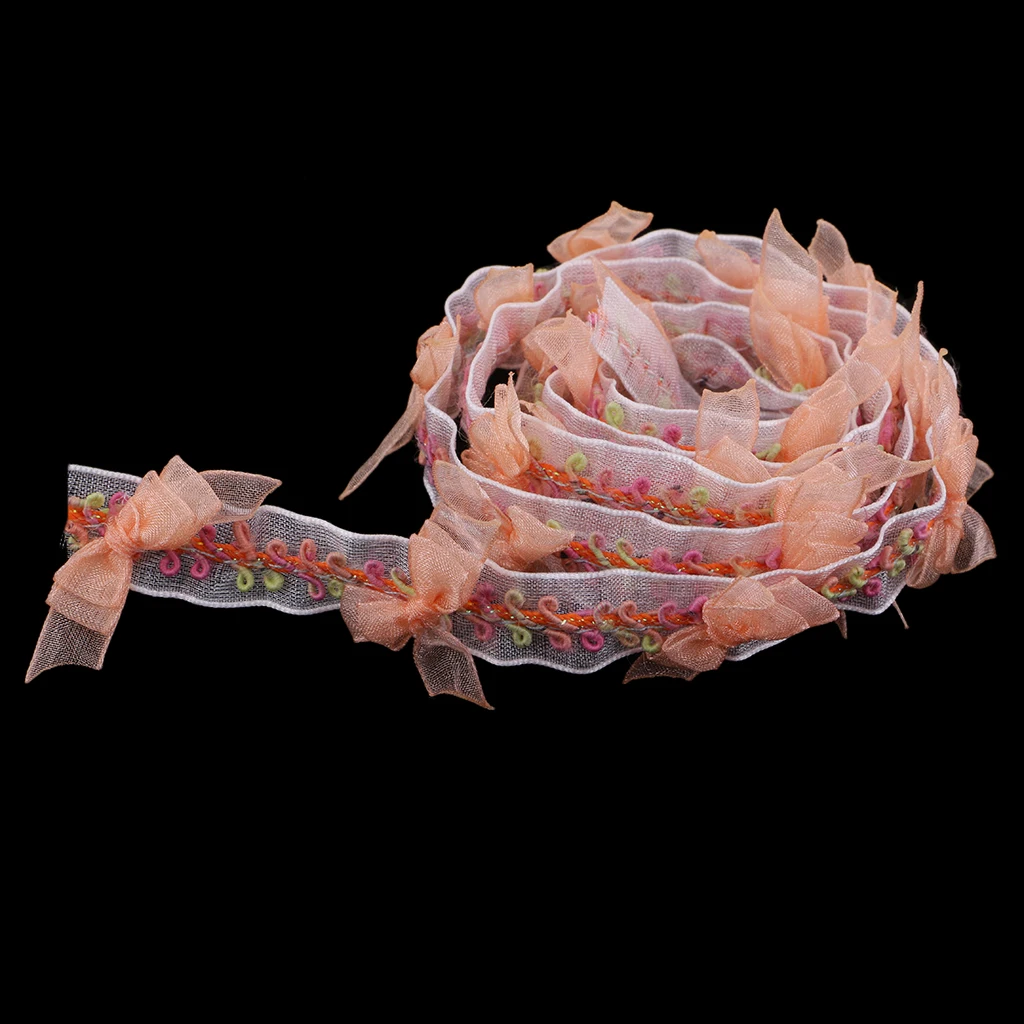 1 Yard Bowknot Embroidered Organza Ribbon Lace Trim Applique for Sewing on Clothing Dress Stage Costume Craft Supplies 13mm