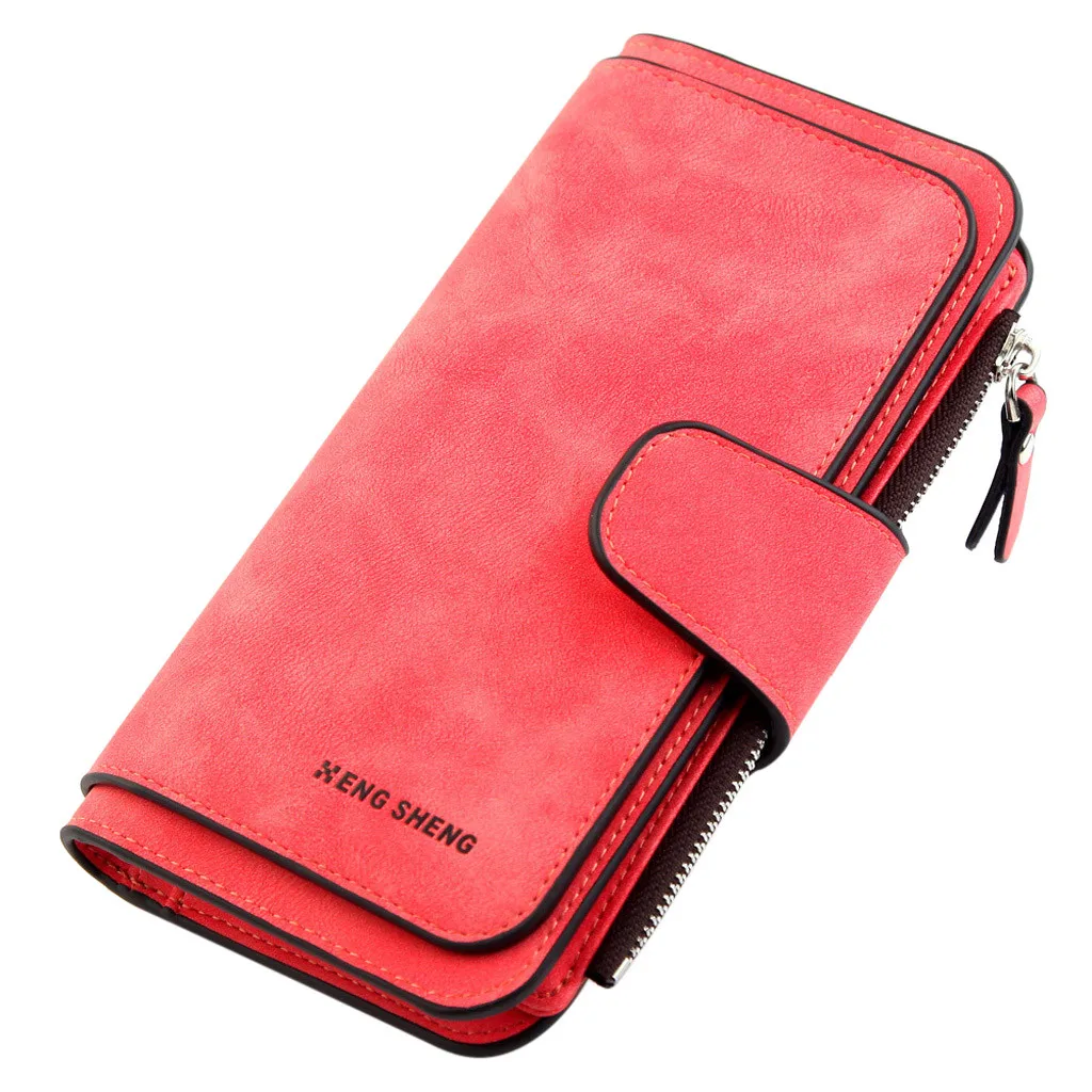 

Fashion Women Wallet Zipper Top Quality Female Wallet Fashion Lady Solid Color Matte Long Section Three Fold Multi-Card Wallet